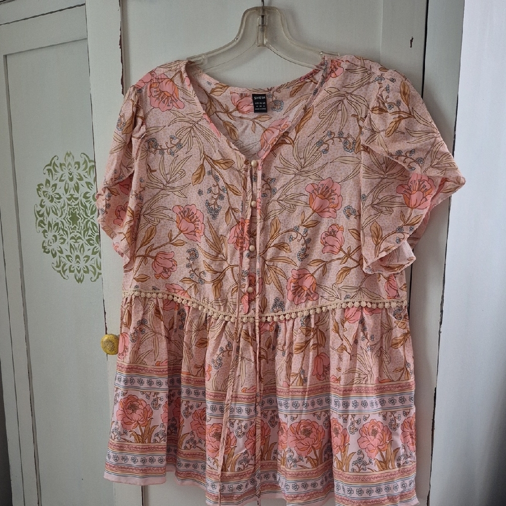 SHEIN Pink Flutter Sleeve Ruffled Blouse